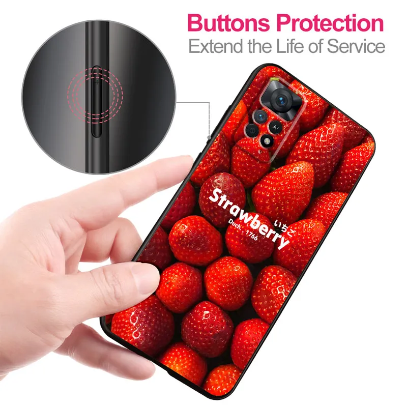 Couverture du boîtier pour Xiaomi Redmi Note 10S 7 9S 9 10 Lite 11 Pro 8 8t 11S 11T Pro 5G Pro + Note11 Back Black Strawberry Cherry