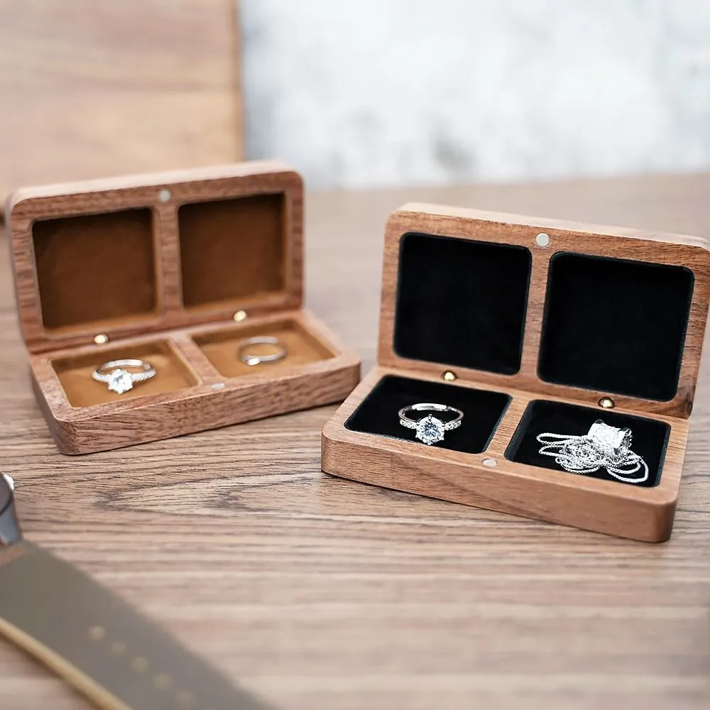 Wooden Jewelry Box Double Seat Storage Earring Ring Necklace Case Lover Ring Display Box Ring Storage Holder Packaging Case