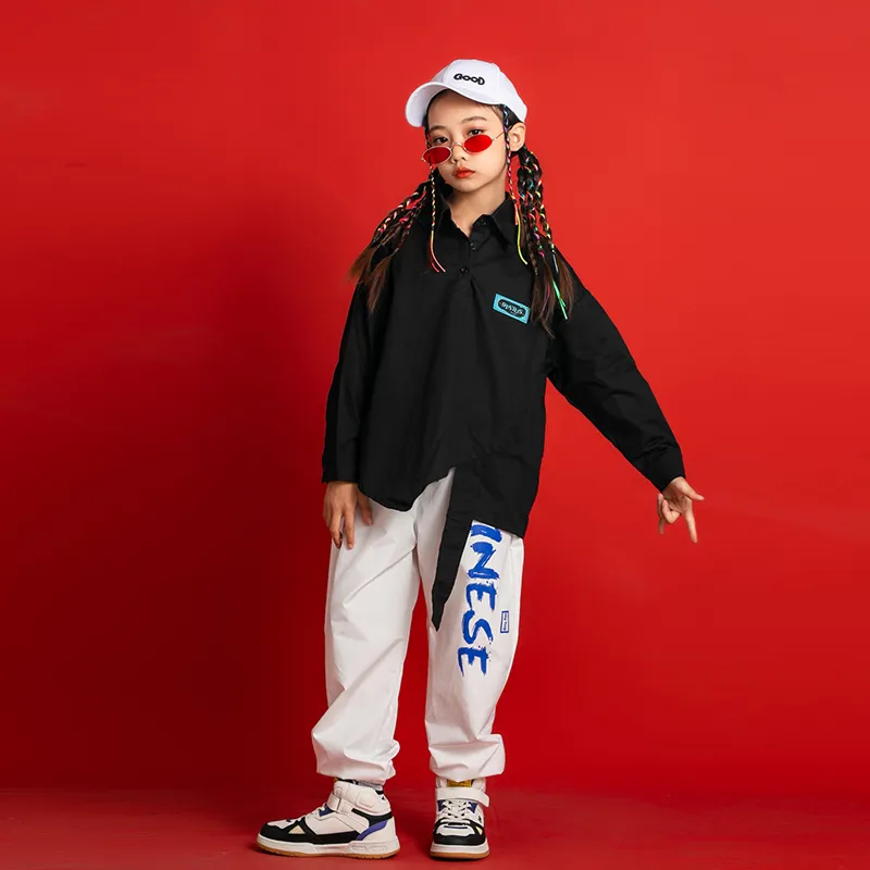 Kids Hip Hop Dance Outfit Camicia Bianca Di Grandi Dimensioni