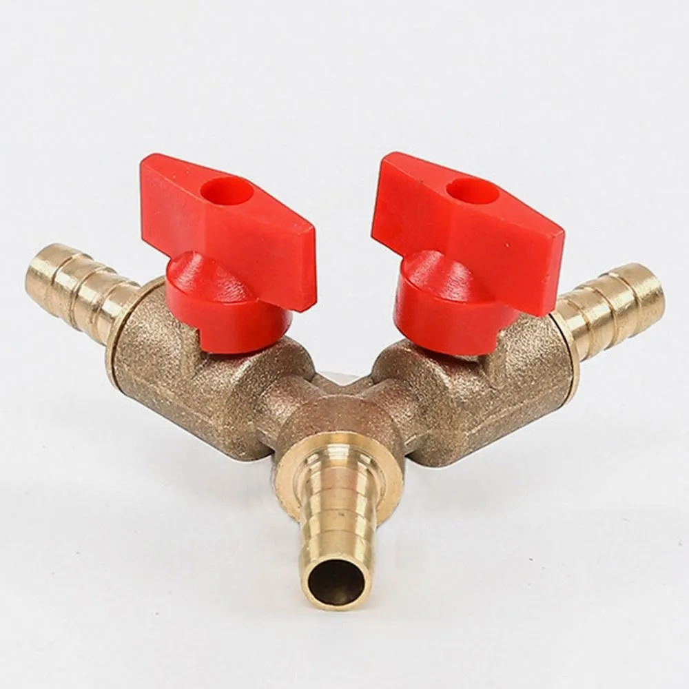 8/10/12mm Y Ball Valve Adapter Hose Barb Three 3 Way Brass Shut Off Pipe Fitting Connector Adapter For Fuel Gas Water Oil Air