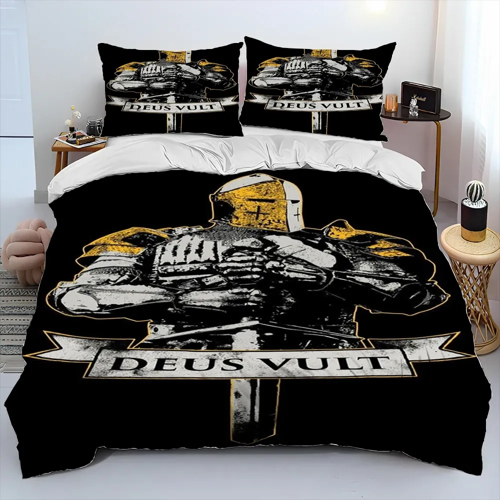 Cavalier Knight Templar Crusaders Conjunto de roupas de cama de edredom, capa de edredte na capa da colcha de colcha, King Queen Size Bedding Set