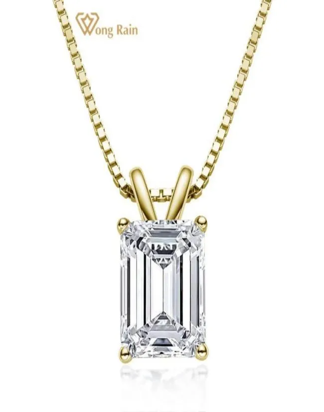 Wong Rain 100 925 Sterling Silver Emerald Cut Created Moissanite Diamonds Gemstone Pendant Halsband Engagemang Fina smycken Y01263836013