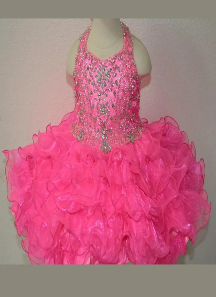 New Fuchsia Rosie Girls Kids Pageant Robes Formelles Tiers Organza Halter Mini Prom Part Baby Little Girl Gowns 202771648