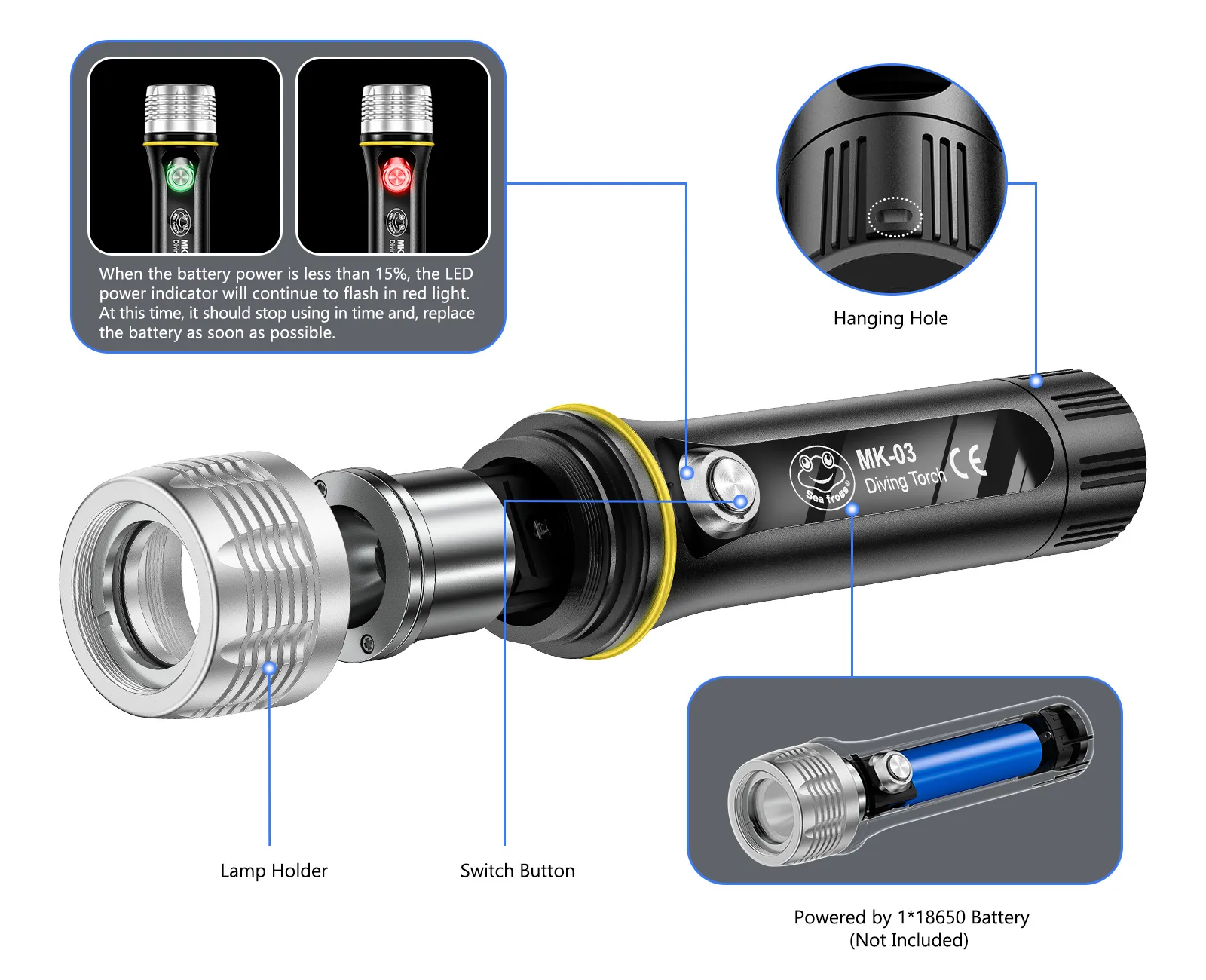 Torche De Plongée étanche MK02 100 Mètres - 6000 Lumens, Pour Photo/vidéo Sous-marine, Neuve