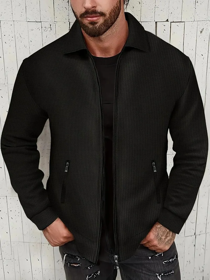 Men's Jackets Zipper Hoodies For Male Solid Color Long Sleeve Waffle Sweatshirts Turtleneck Jacket Men Streetwear