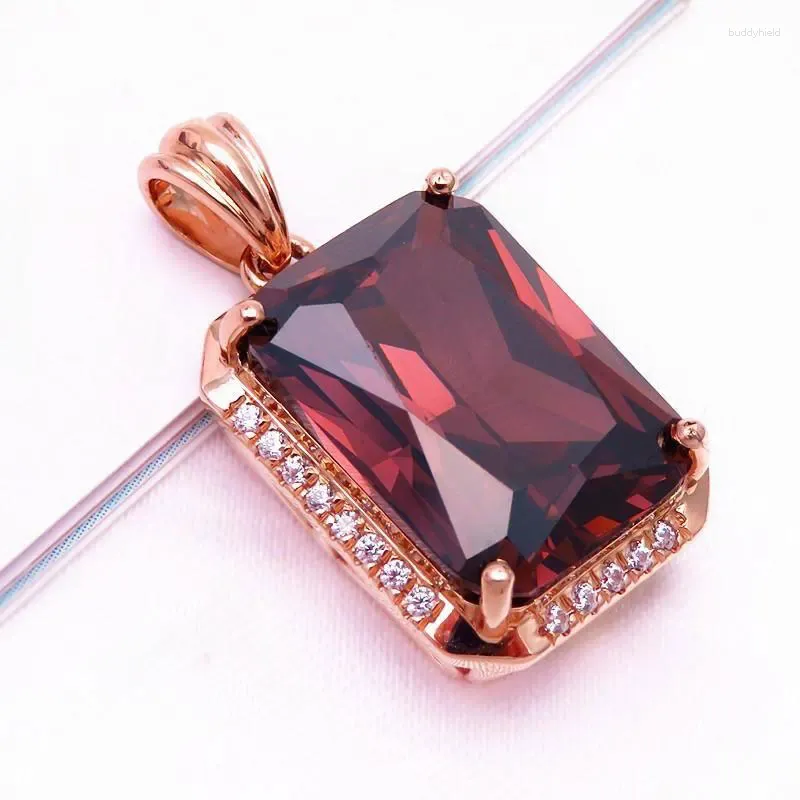 Correntes 585 Purple Gold Plated 14K Rose Inclaid Square Rubies Colares de pingentes de cristal para mulheres jóias de jantar de casamento