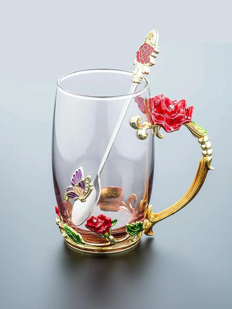 Wine Glasses Wedding Gift Enamel Glass 320ML 350ml Water Cup Flower Tea Cups Household Set Coffee Mug Beer