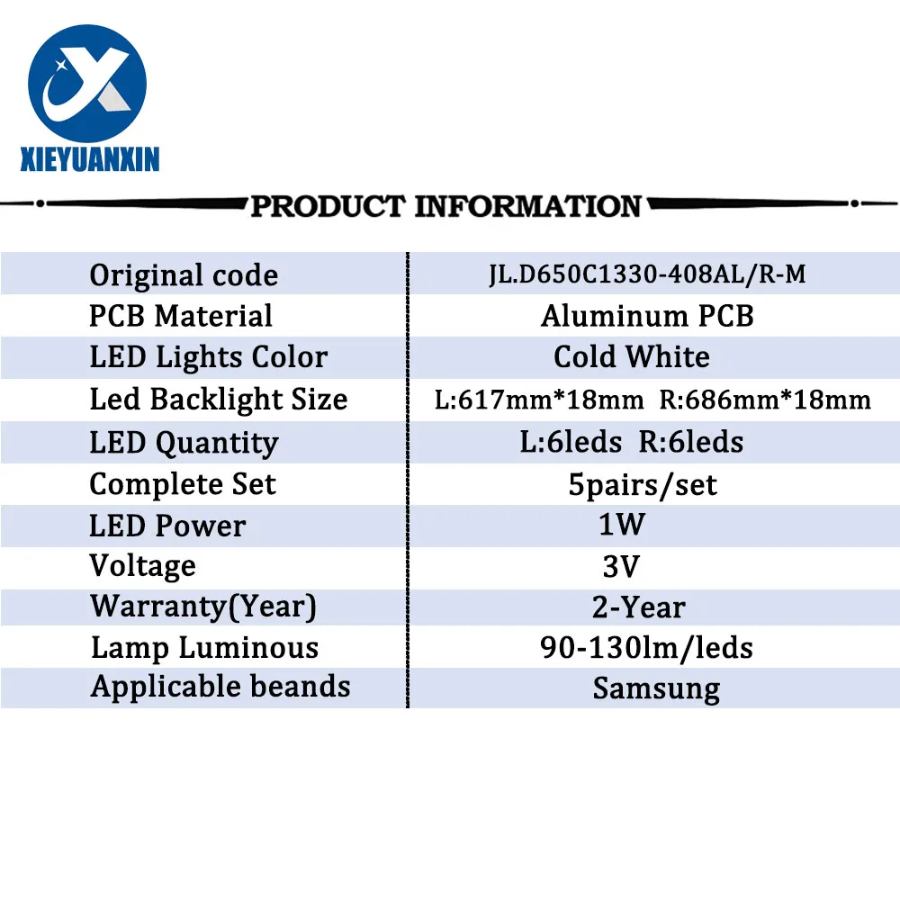 5 pares/set TV Backlight LED tira para Samsung 65inch 6+6LED JL.D650C1330-408AL-M UE65TU7000 UE65TU UE65TU7160U UN65TU7000