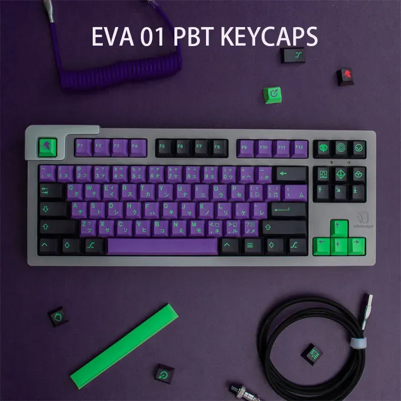 キーボードメカニカルキーボードGMK EVA 01 PBT KEYCAPS ANIMEEVANGELION01 130キーチェリープロファイル紫色のゲームカスタムキーキャップ