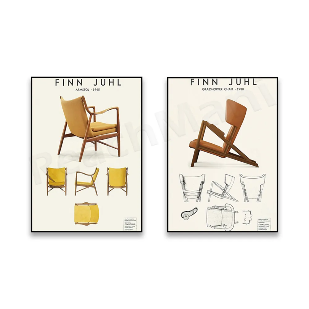 Finn Juhl Canvas Print Wall Art, Scandinavian Danish Furniture