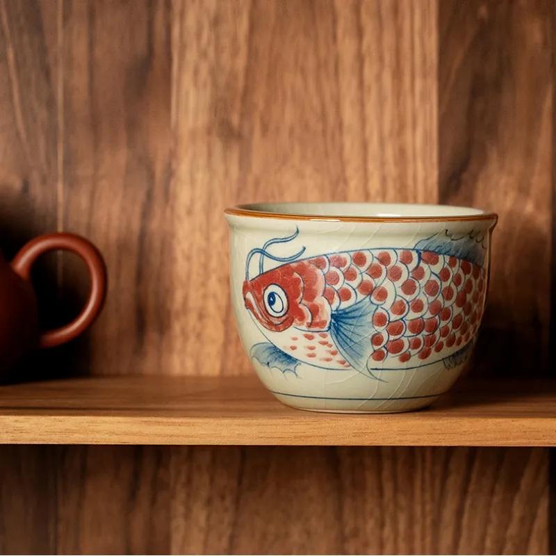 Hand Painted Fish Antique Chinese Water Cups Ceramic Opening Beautiful Tea Cup Set Teaware Mugs For Tea Ceremony Japanese Teacup