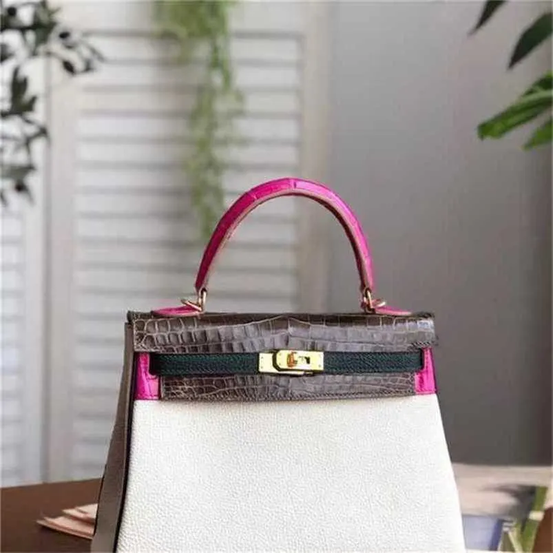 Designer Handtasche Krokodil Leder 7A Qualität Echtes Hands Bags genäht 25 cm maßgeschneidert mit Lederqqgnmn