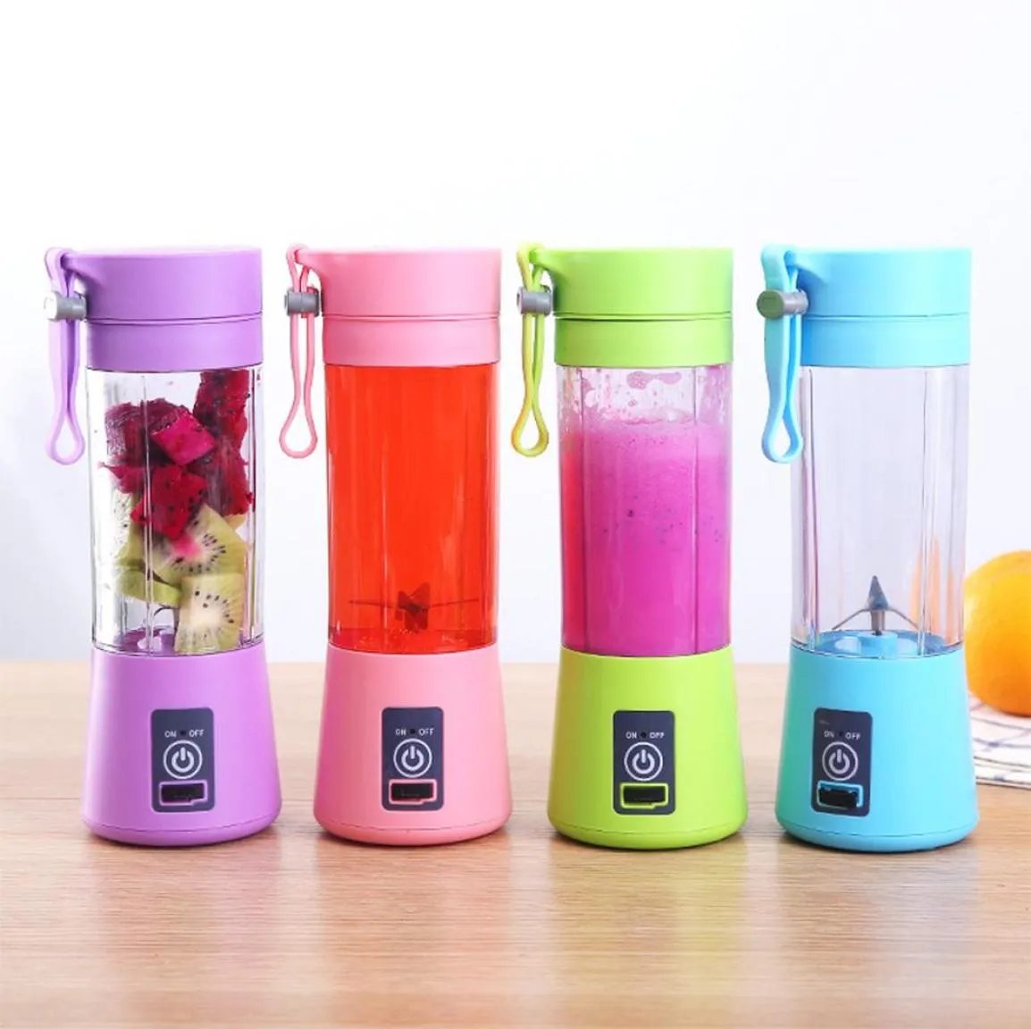 380 ml 42 blad Mini Portable Electric Fruit Juicer USB uppladdningsbar smoothie maker Blender Machine Sports Bottle Juicing Cup8612561