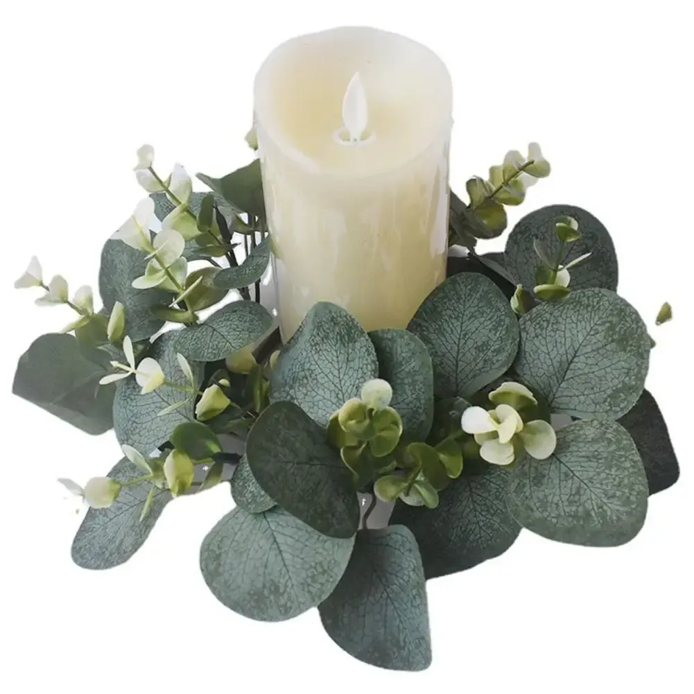 Coroa de velas de eucalipto artificial eucalipto anel de vela anel de grinalda artificial para a decoração da festa da mesa de casamento da fazenda