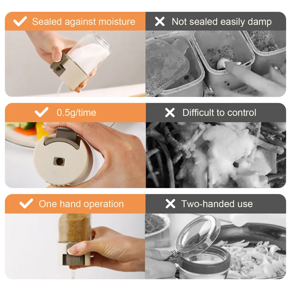 Krämningsflaskor Kvantitativt salt pressat kan hemkök prylar praktiska hållbara handhållna 100 ml glas kryddor burkar