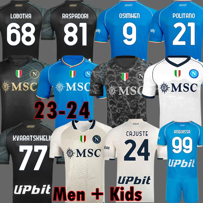 22 23 Maglie da calcio Napoli Maglia Napoli 2022 2023 Zielinski Anguissa Olivera Kvaratskhelia Kids Calcio Shirt da calcio Osimhen Fabian Lozano SSc Napoli Maillots de Foot