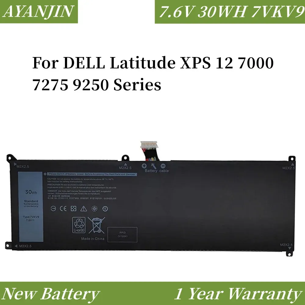 Batterien 7VKV9 9TV5X 7.6V 30WH Laptop -Batterie für Dell Latitude XPS 12 7000 7275 9250 Serie Notebook 7VKV9