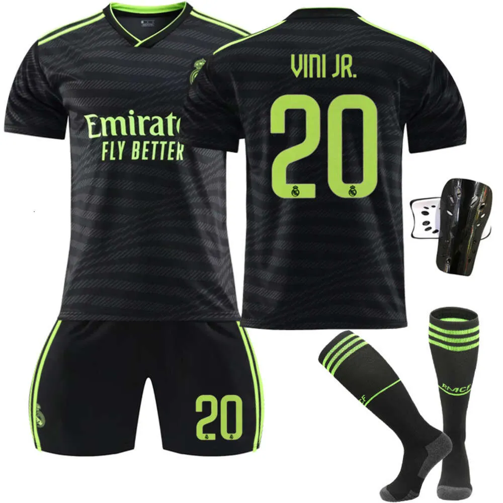 2223 Real Madrid 2 Juego de visitante Black fluorescente No. 20 Venissus 9 Benzema 10 Modric Football Uniforme