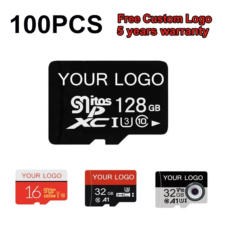Kort 100st Original Memory Card 32 GB 64 GB Anpassad logotyp C10 TF -kort SDXC 128 GB 256 GB 512 GB 6080MB/S U3 för telefondrönkamera