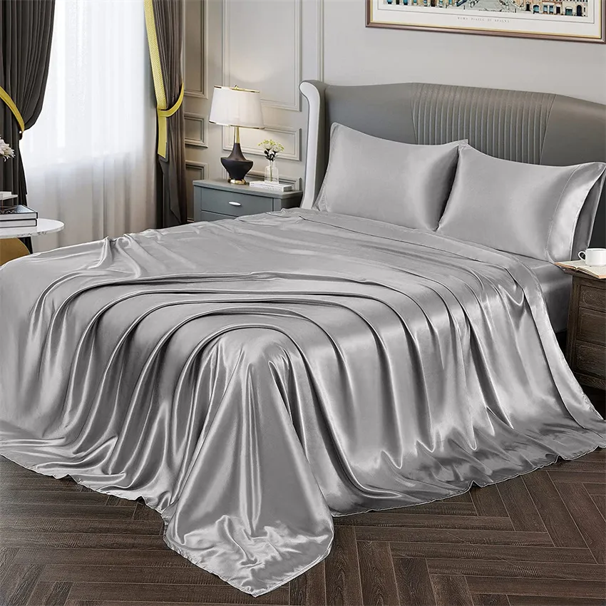 Ensemble de tôles de lit de soie de mûrier litière de luxe pour la maison de la maison de l'hôtel Queen King Size 1pc Filde ajustée 1pc.