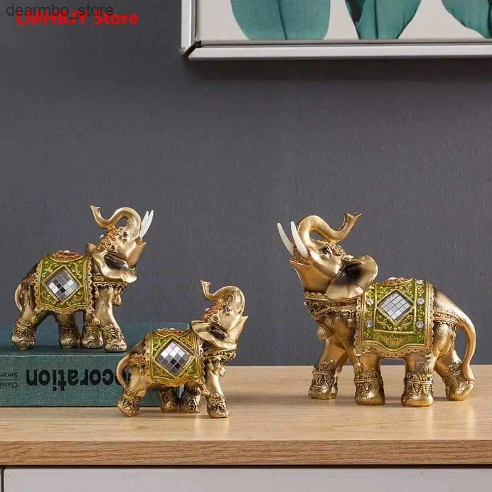 Konst och hantverk lmhbjy Thailand harts Hantverk elefant Nya hushållsartiklar Tre elefanter Creative Ins Ornament Elephant Decoration L49