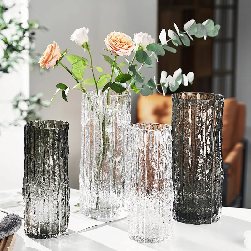 Glasvase unregelmäßige Textur klares Glasflaschenblüte Arrangement Hydroponic Accessoires Terrarium Wohnzimmer Dekoration