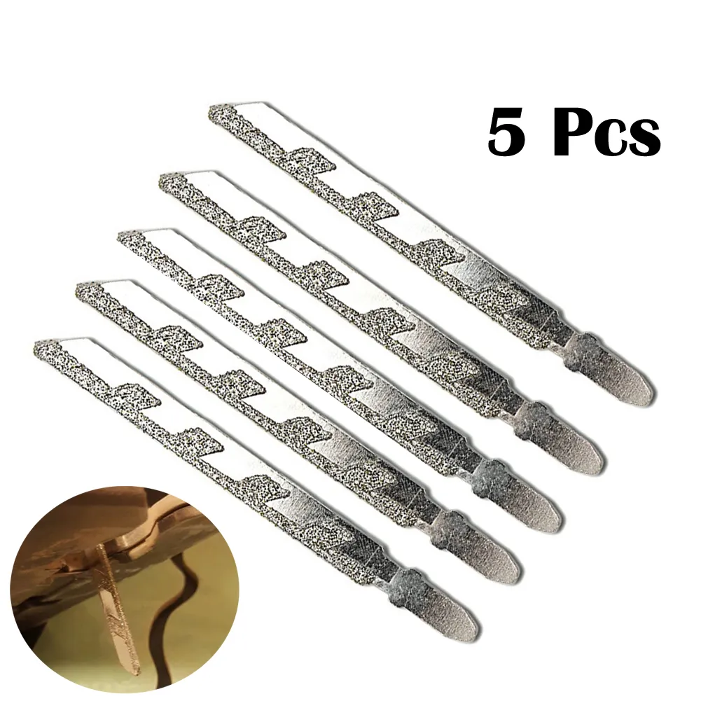 Plauauyt 5Pcs 101mm 4 Inch T Blades Diamond Coated Jig Saw