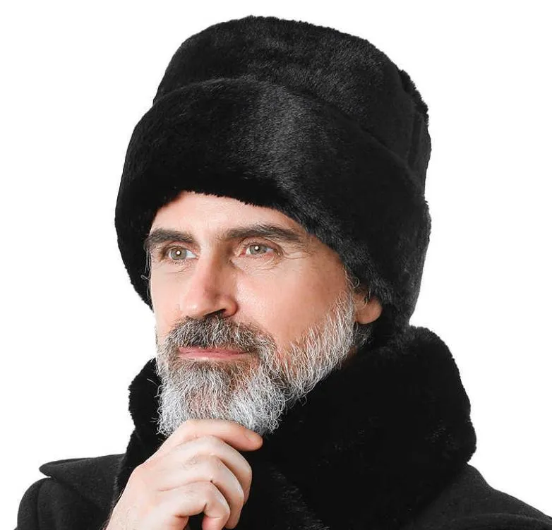 Beanieskull Caps New Russian Men039S Winter Hat Middleaged Faux Mink Hair Thicked Flat Top Beanie hyresvärd varm öronflap pul6948799