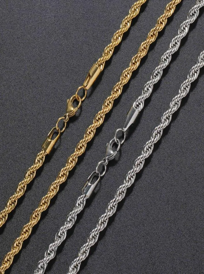 5 mm guldpläterade kedjor halsband rostfritt stål hiphop kedja diy rep smycken fynd längd 16quot18quot20quot22q4481391