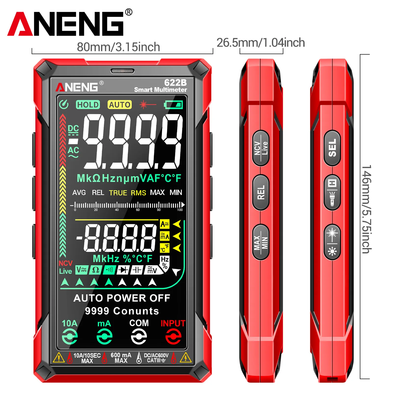 ANENG Smart Multimeter 9999 Counts AC/DC Ammeter Voltage Tester Rechargeable Anti-burning Ohm Amp VoltMeter Digital Multimeter