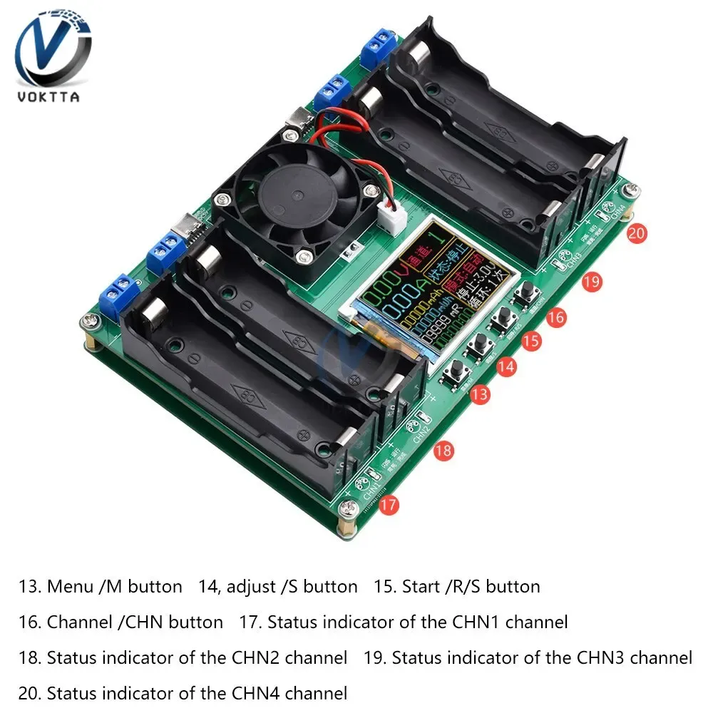 2/4チャンネル18650バッテリー容量テスターモジュールMAH MWHデジタルバッテリー電源検出器モジュール18650バッテリーテスタータイプCオート