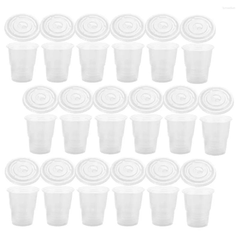 Copas descartáveis palhas de 50pcs de festa de bebida transparente suco de café transparente com tampas