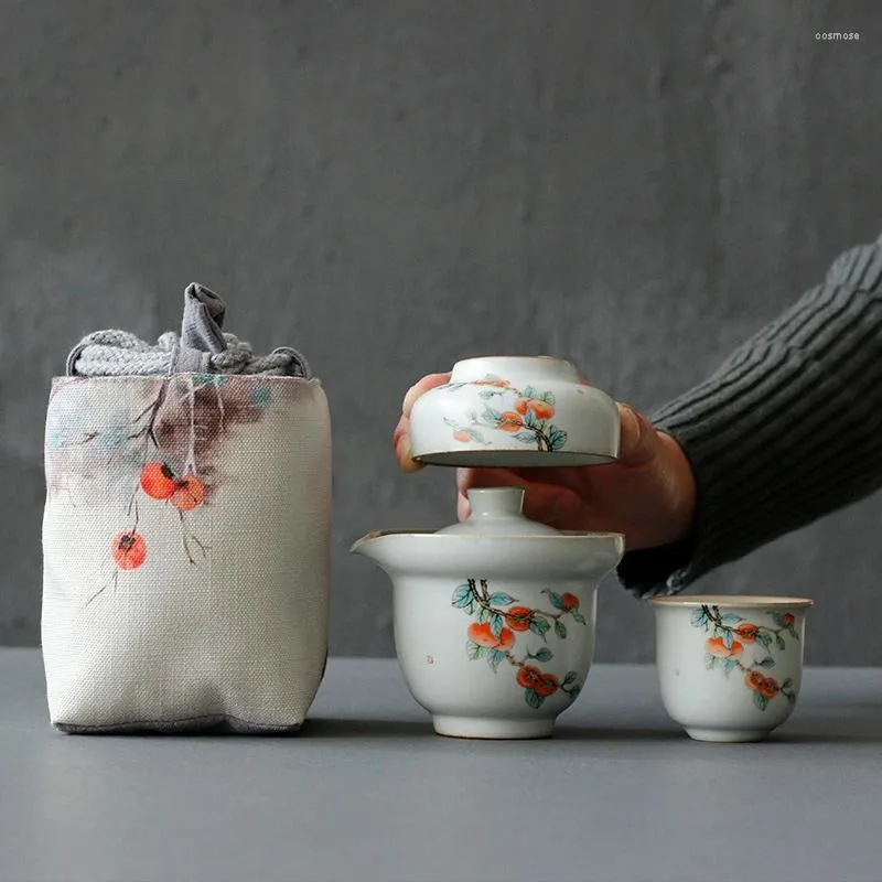 Teaware set ceramic te set kinesisk stil en kruka tre koppar kontor utomhus bekvämlighet förvaring väska rese picknick dekor enkel