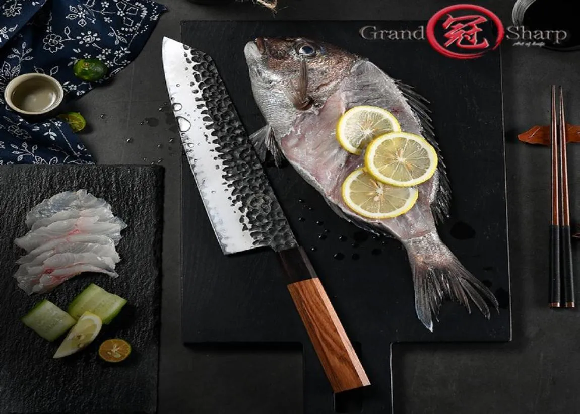 9 pouces fait à la main Chef039S Couteau 3 couches AUS10 Japonais Steel Kiritsuke Couteau Séliquant des poissons outils de cuisson de la viande de la viande