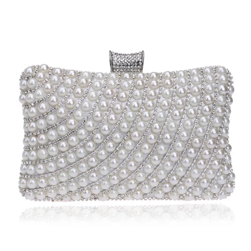 ベッド女性イブニングバッグダイヤモンドシェルレディスモールデイクラッチパーティーディナーウェディングブライダルホローパールハンドバッグ財布