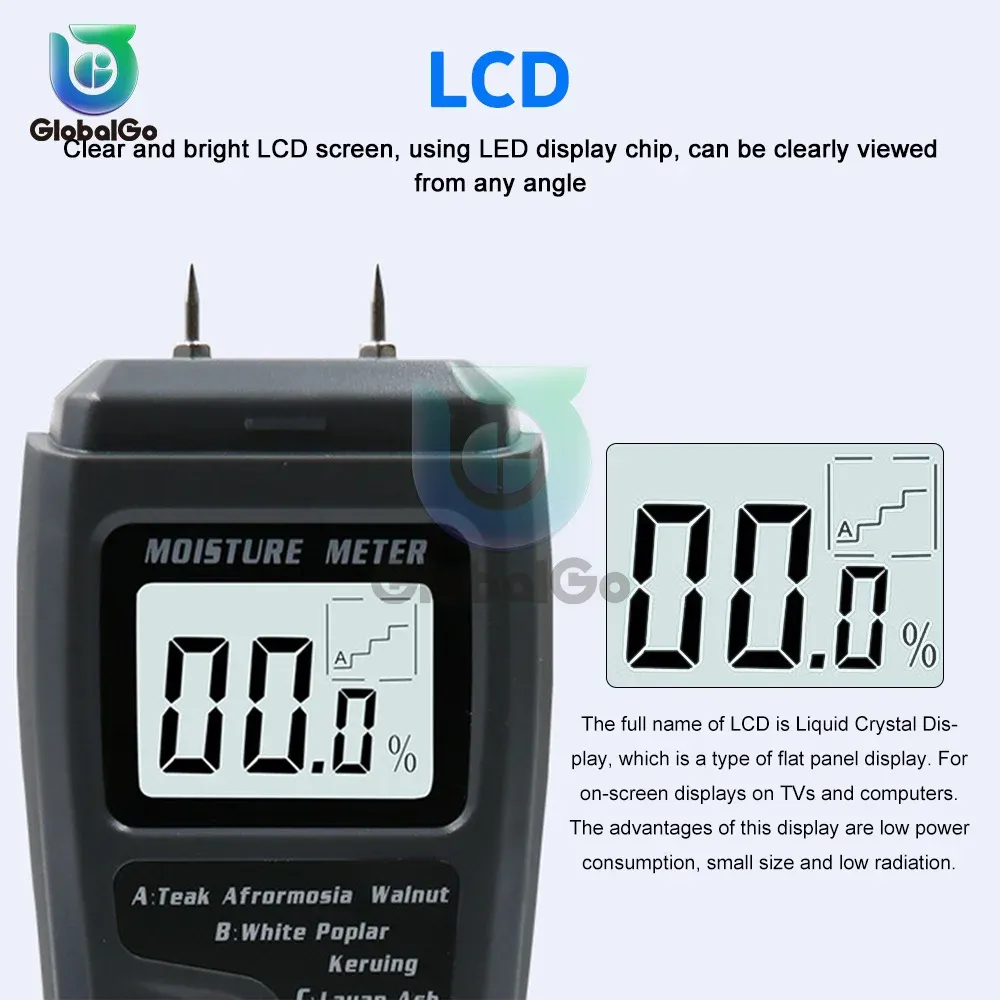 MT-10 Wood Mydrat Meter Wood Humidity Tester LCD Affiche l'hygromètre Densité de la résistance du détecteur Hygromètre Densité de résistance