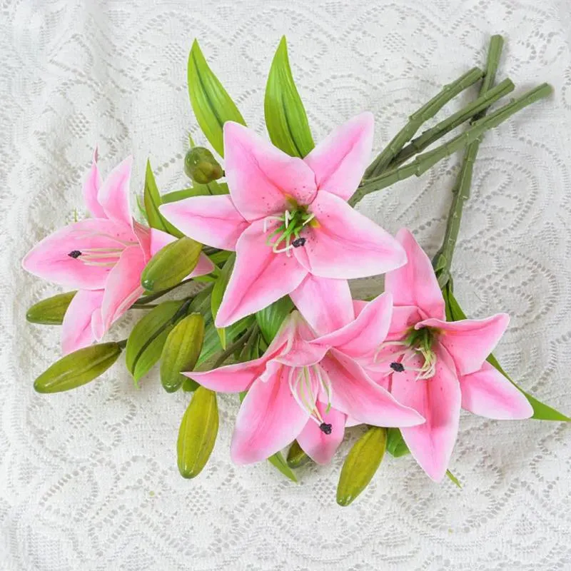 Dekorativa blommor konstgjorda blommor grenar elegant lilja gren med gröna blad för hem bröllopsfest dekor faux inomhus inomhus