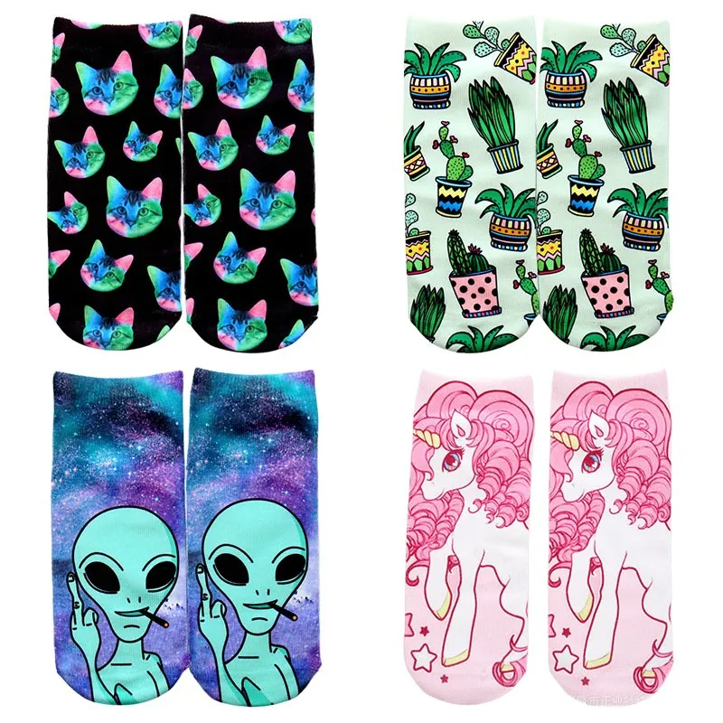 Kadın Eğlenceli Çoraplar Yeni Kedi Ucuz Kedi Ripnd Alien Flamingo Unicorn 3D Dijital Baskı Kişiselleştir Orijinal Komik Bayanlar SOCKS Z111