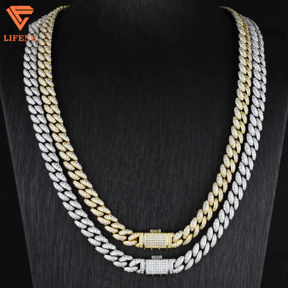 2024 LIFENG Fashion Custom Jewelry Hot Selling Gold Cuban Link Chain 925 Sterling Silver White Yellow Hip Hop Cuban Chain Halsband