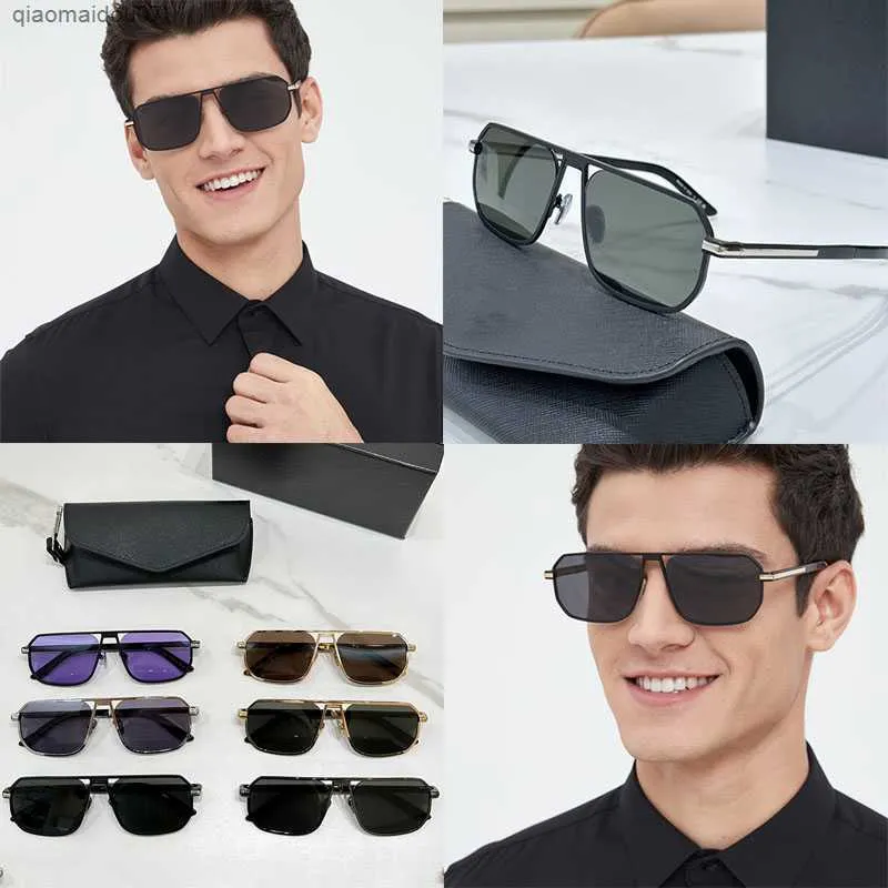 Sunglasses Leisure and fashionable square metal sunglasses police metal frame temple with letter symbol signature black mirror legs unisex PRA53S driving with ori