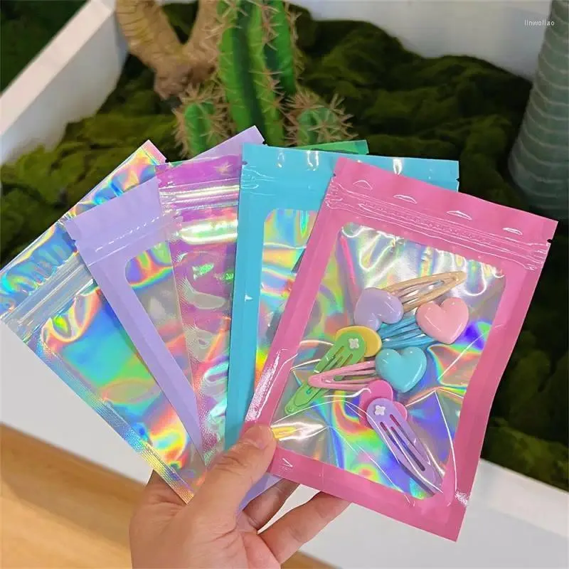 Storage Bags Size Thicken Holographic Laser Color Plastic Pouch For Jewelry Retail Bag