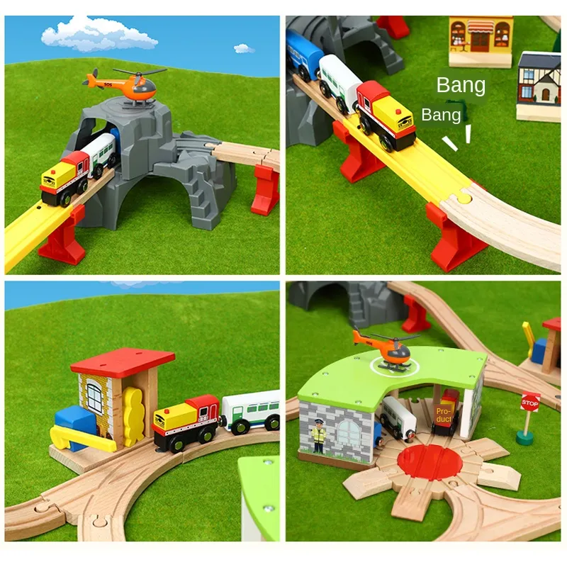 Track Set For Children, Wooden Rail Car Toy With Large Garage ...