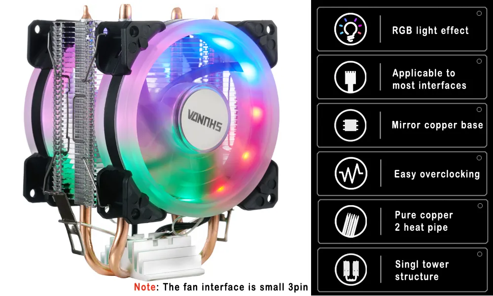 Cpu Cooler 2 Heat Pipes RGB Air Cooler With Fan For Intel 2011 & AMD ...