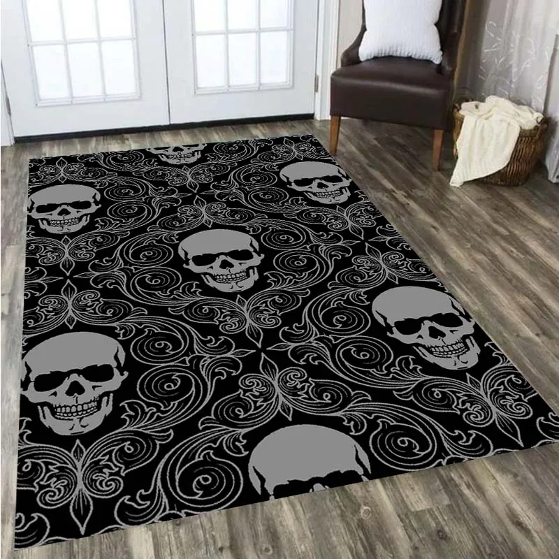 Black Skull Horror Home Salon Room Tapis d'entrée Mat de porte du tapis de porte