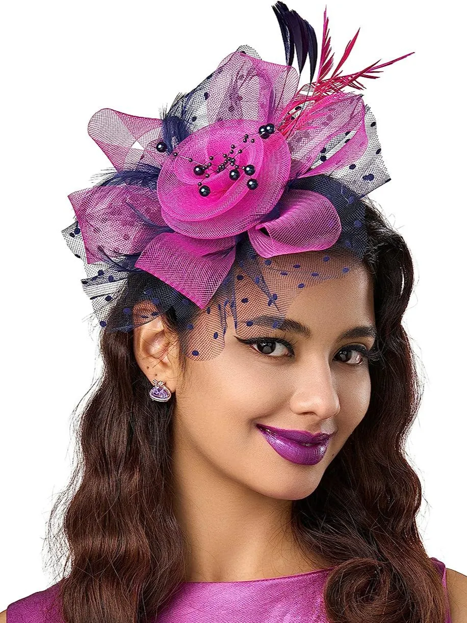 Feathered Mesh feather headpiece for Women's Tea display picture 2