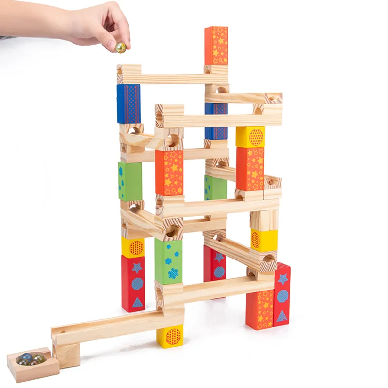 Marble Ball Run Track Stack Building Blocks 3D Träleksaker Förälder barn Interactive Game Kids Montessori Education Toys Gifts