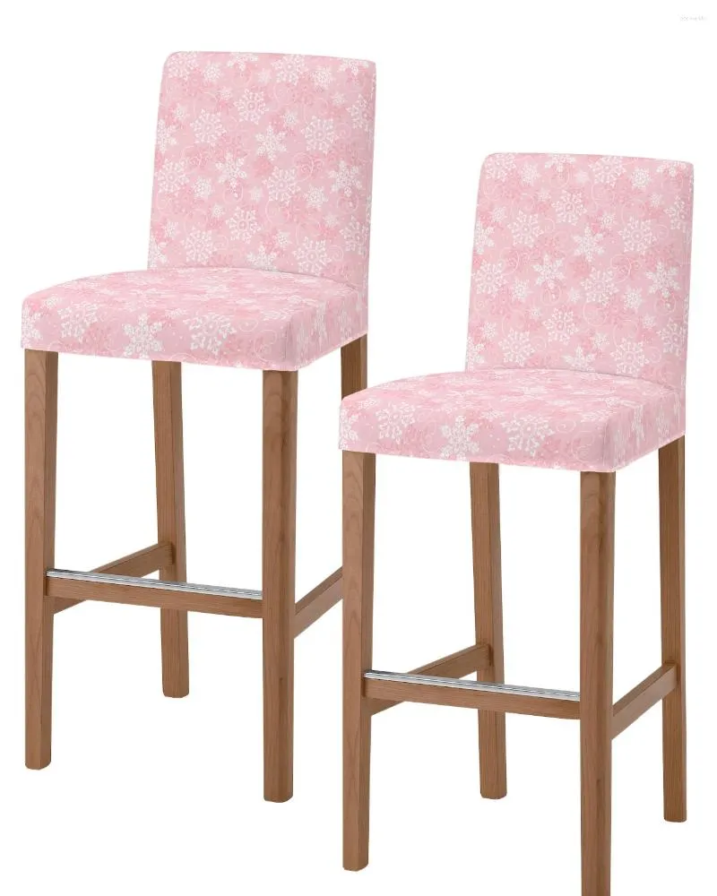 Stol täcker jul vit snöflinga rosa bakgrund hög rygg 2st kök elastisk barstol slipcover matsal