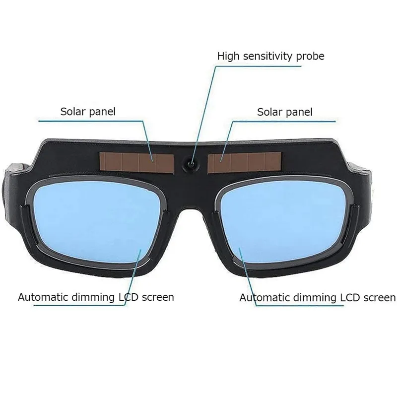 4x máscara de soldagem de escurecimento por energia solar 4x óculos de soldagem óculos de soldado arco lente anti-choque com estojo de armazenamento