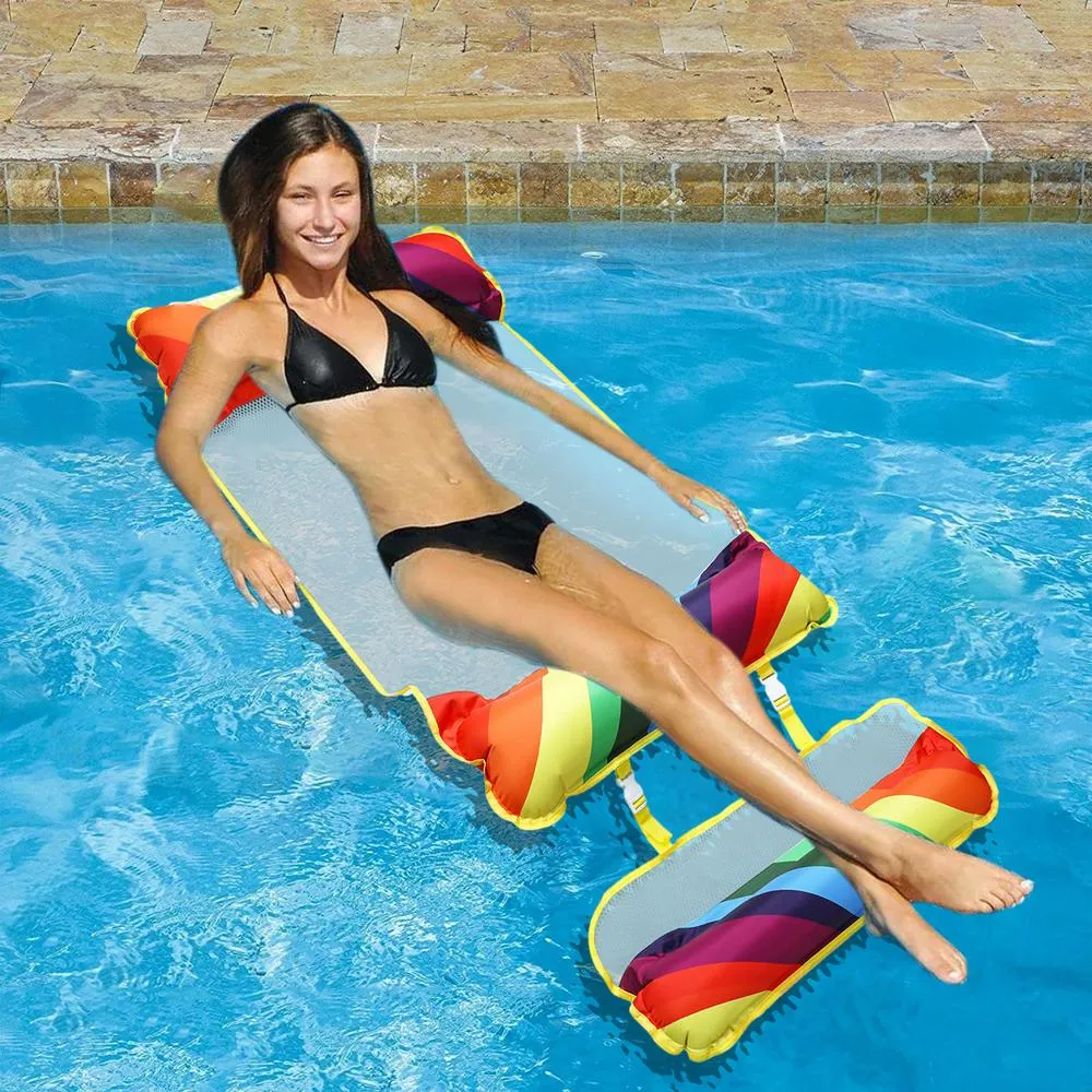 2-Pack Inflatable Pool Floats - 4-in-1 Water Hammock With Air Pump