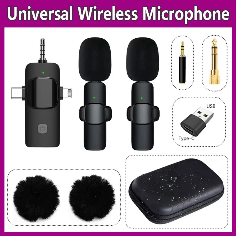 Microphones 3 en 1 Microphone Lavalier sans fil pour iPhone Type C 3,5 mm Computer Radio Enregistrement en direct Réduction du bruit Mini microphone